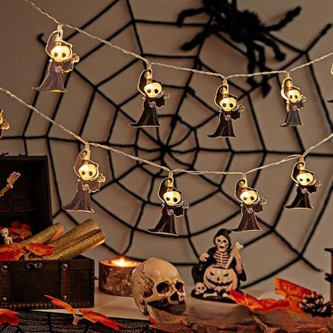 Guirlande Lumineuse Halloween - 10 Pieds - 20 LED Clignotantes - Motifs Araignée Chauve-Souris Citrouille Faucheuse - Décoration Festival - Sans Pile - 1 Pièce (1/5)