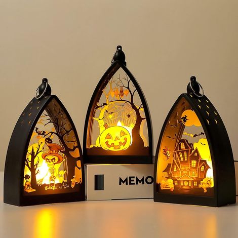 Set mit 3 Halloween-Dekorationslaternen, Kürbis-Skelett-Lichter, batteriebetrieben, Halloween-Dekorationen (1/4)