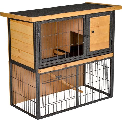 Conigliera a 2 livelli 90 x 45 x 81 cm tetto bitumato cassetto estraibile rustica contemporanea giardino in legno arancione 210007912