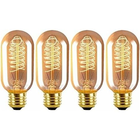E27 Vintage Light Bulbs 40W Screw Fitting Dimmable Edison Filament Light Bulb 2300K Incandescent Light Bulb T45 Tube Style Decorative Spiral Filament Bulbs Warm White, Pack of 4 (1/5)