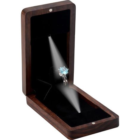 Boîte Bague Noyer Noir – Rotative – LED – Marron – Présentoir – Éclairage Intégré (1/5)
