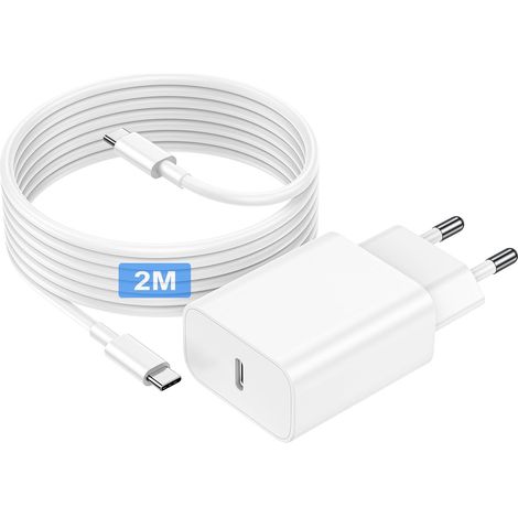 Chargeur USB C Rapide pour iPhone 17/16/16 Pro/16 Pro Max/16 Plus/15/15 Pro/15 Pro Max/15 Plus/iPadPro/iPad Air, 20W Chargeur Rapide Adaptateur Prise Secteur USBC Chargeur Type C avec Câble USB-C 2M (1/5)