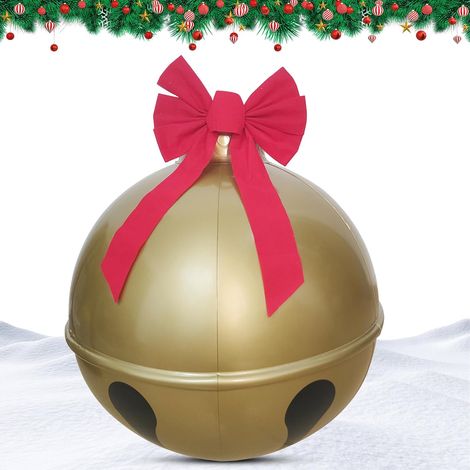 Campana di Natale gonfiabile gigante, palla in PVC decorata con nastro rosso, decorazione natalizia per esterni per giardino, piscina, prato, veranda, 60 cm (1/5)