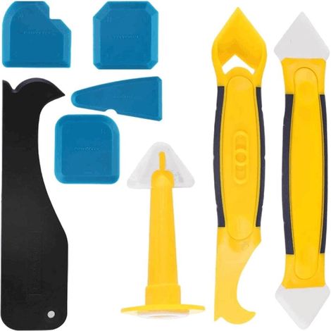8 pièces outil de jointoiement, ABS et silicone, finition et retrait de mastic, raclette et embout calfeutrage (1/4)