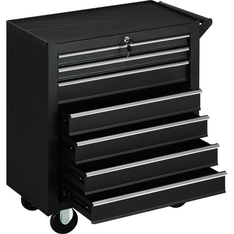 Carrello Porta Utensili da Officina con 7 Cassetti Serratura con Chiavi 69x33x75 cm Nero (1/5)