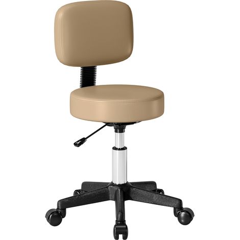 Rollhocker höhenverstellbar mit Rückenlehne 72-84 cm Hoch 360° Drehbar Arbeitshocker für Büro Salon Hellbraun (1/5)