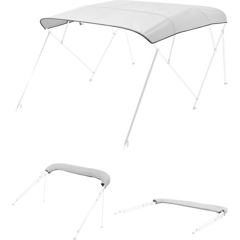 VEVOR 4 Bow Boat Bimini Tops, 600D Polyester Canopy, Waterproof & Sun Protection Boat Awning Canopy with Storage Bag, Bimini Top Replacement, 96"Lx(97"-103")W, Light Grey (Support Frame Not Included) (1/5)