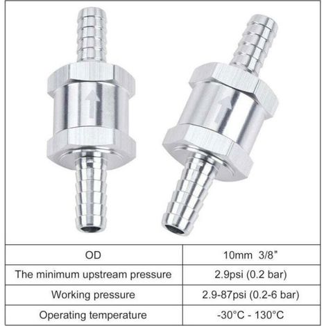 Clapet Anti-Retour - 3/8 Pouces - 10 Mm - Aluminium - Pour Circuit Carburant Diesel - Lot De 2 (1/4)