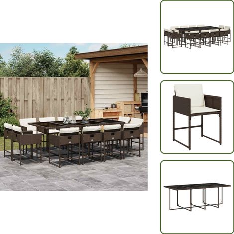Cuscini da giardino - vidaXL Set da Pranzo da Giardino 13pz con Cuscini Marrone Polyrattan - Rattan PE