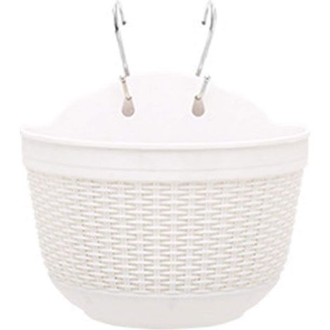 Pot de fleur auto-arrosant à suspendre avec réservoir d'eau pour décoration murale ou de jardin 25 x 16,5 x 15 cm,blanc