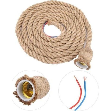Lustre Vintage À Corde Chanvre 3M Suspension Plafonnier Avec Douille E27 (1/4)