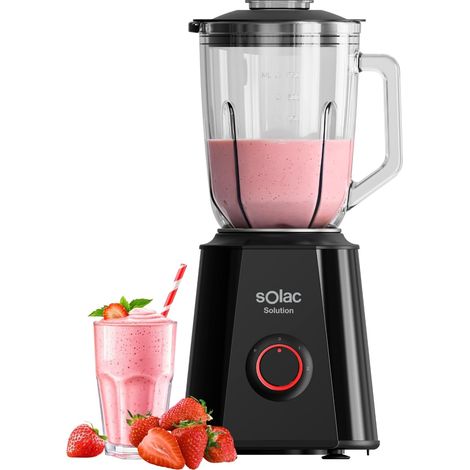 Mixeur blender 1500W, pichet en verre gradué 1,5L, lame inox amovible à 4 bords, 2 vitesses, fonction pulse, passe au lave-vaisselle, Noir (1/5)