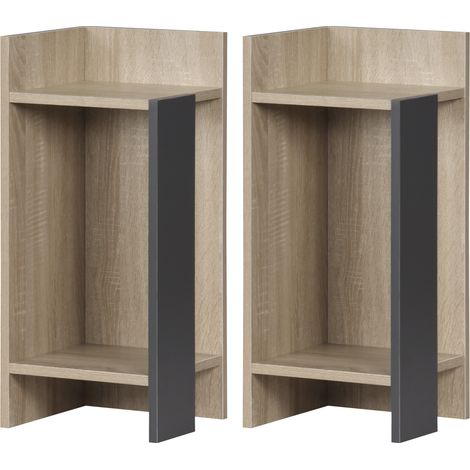 Table de chevet grise moderne avec étagère ouverte, ensemble de 2 pièces en panneaux de particules pour chambre et salon, 27 x 25 x 60 cm (1/5)