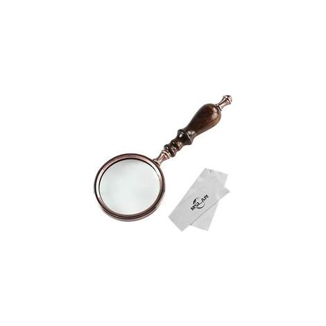 Loupe de lecture 10x en cuivre antique avec manche en bois et verre véritable, idéale pour les personnes âgées et les personnes atteintes de dégénérescence maculaire. (1/4)
