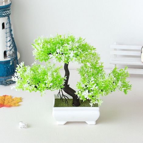 Arbre De Pins Artificiel En Pot - Bonsaï Simulé Pour Décoration Intérieure - Blanc - Hauteur Totale 18 Cm - Diamètre 25 Cm - 1 Pièce (1/5)