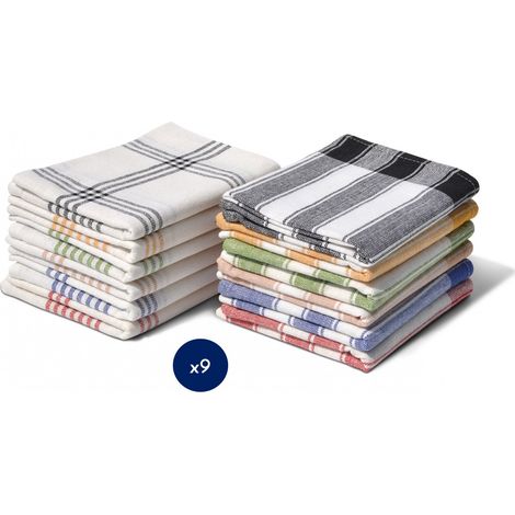 Lot de 9 torchons de cuisine 100% Coton - 50x70 cm Multicolore (1/5)