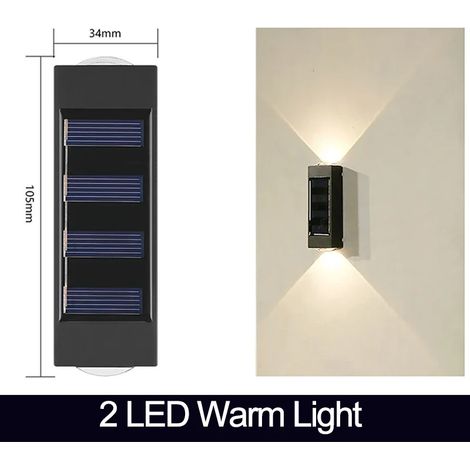 (2 LED à lumière chaude) Applique murale solaire LED étanche pour extérieur, éclairage vers le haut et vers le bas, lampe solaire pour jardin, clôture ou cour, décoration solaire (1/5)