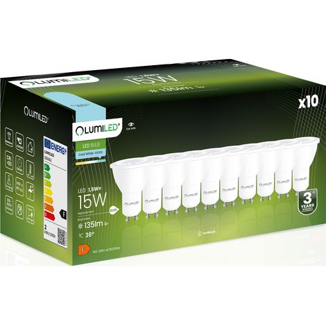 10x LED-Lampe GU10 Spot PAR16 1,5W = 15W 135lm 6500K Kaltweiß 36° LUMILED