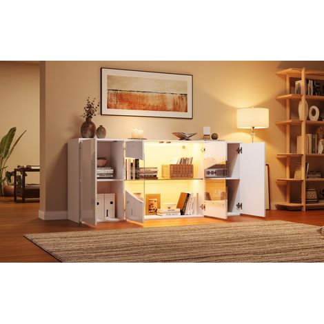 Vitrinen-Sideboard 160×35×70 cm aus weißem MDF, RGB-LED, 6 Fächer – MEUBLIV (1/5)