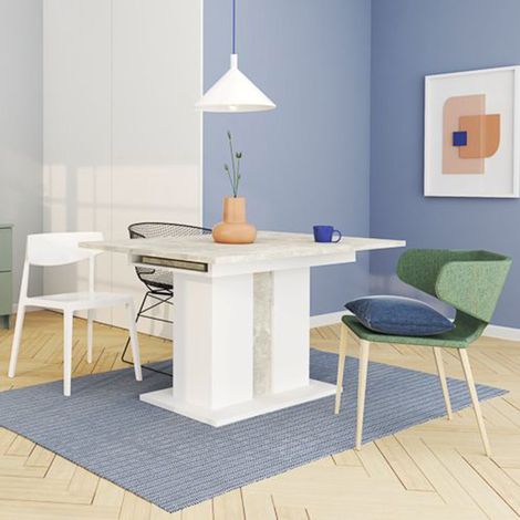 Mesa Extensible Livale, 8 Plazas, Mecanismo de Extensión Central, 134x90x76h cm Blanco (1/4)