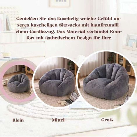 Fauteuil enfant type pouf 75x70x52 cm gris clair, dossier enveloppant, tissu peluche, MEUBLIV (1/5)