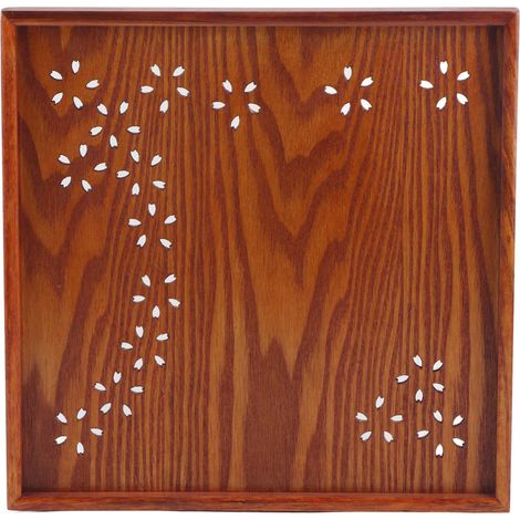 Plateau en bois traditionnel pour servir thé, café, fruits, snacks, assiette de présentation 34x34 cm pour maison et restaurant (1/5)