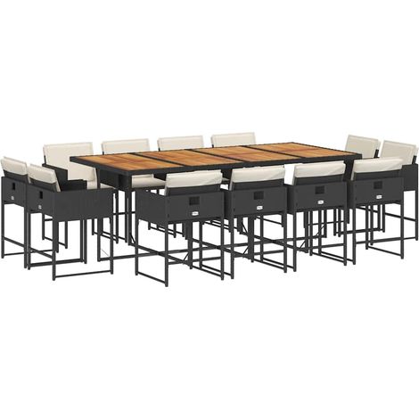 Maison Exclusive - 13-tlg. Garten-Essgruppe mit Kissen Schwarz Po