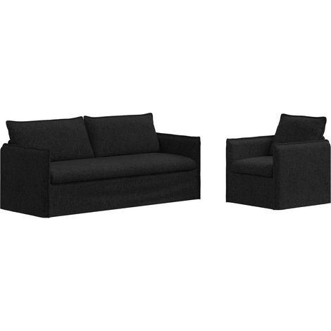 Ensemble de Canapés 2 pcs Salon de jardin Noir 196 x 82 x 85 cm Tissu (1/5)