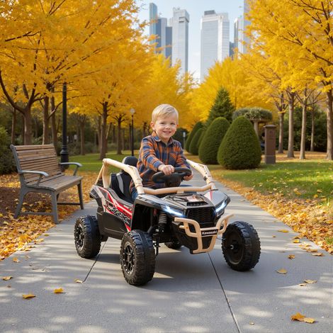 Kawasaki Teryx KRX 1000 12V UTV Elektro-Kinderauto mit 2 x 25W Motoren, 2,4GHz Fernbedienung, 100 x 64 x 56 cm, Gelb