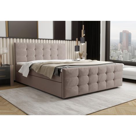 Lit Boxspring Coria - Beige - 180x200 Cm - Lit Avec Rangement - Tête De Lit Rembourrée - Matelas À Ressorts Bonnell (1/5)