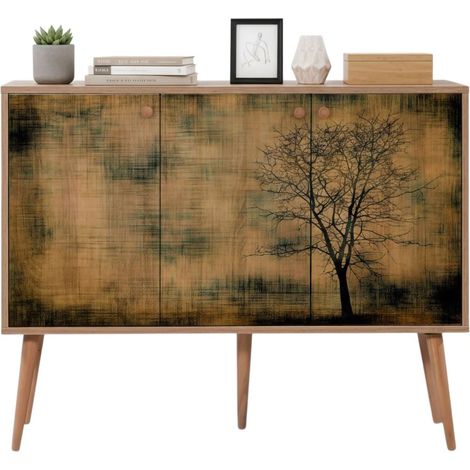 Haratan Kommode, Anrichte mit 3 Fächern, Flügeltüren, 3 Türen, 120x36x90h cm Eichenbraun