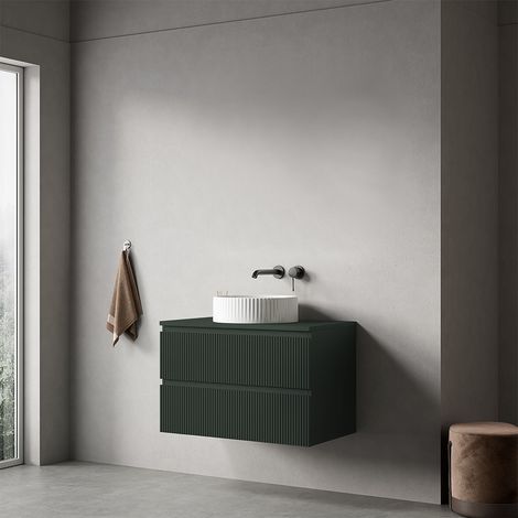 Mobile bagno sospeso 80 cm Verde Comodoro per Lavabo d'appoggio Senza Specchio - Fiji Paint Top (1/4)