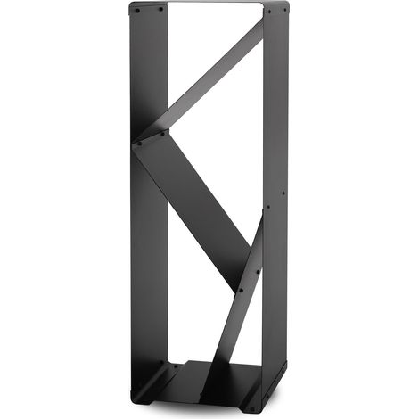 Le Marquier – Range-bûches extérieur en acier peint noir – Dimensions 39 x 39 x 120 cm – Capacité 70% pour bûches jusqu'à 50 cm
