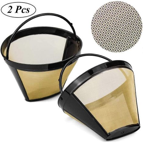 Set mit 2 wiederverwendbaren Kaffeefiltern, Netzkaffeefilter, wiederverwendbarer Permanent-Kaffeefilter