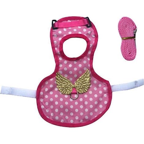Harnais pour poulet avec laisse, gilet d'entraînement réglable pour coqs, 2 tailles disponibles (M, rose à pois). (1/4)