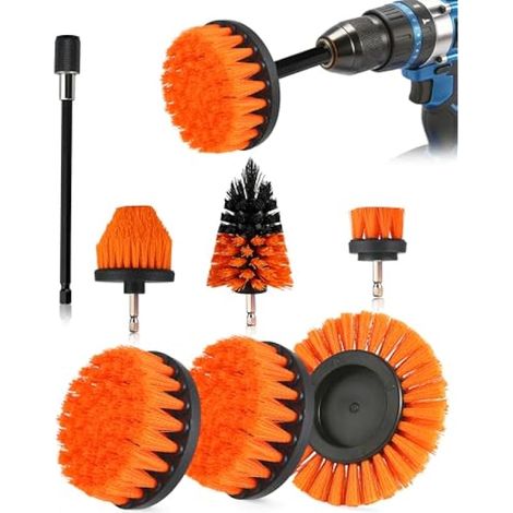 Ensemble de 7 brosses pour visseuses sans fil - Brosses souples et dures - Brosses de nettoyage - Kit de brosses - pour voiture, salle de bain, cuisine, coussins, jantes (1/5)