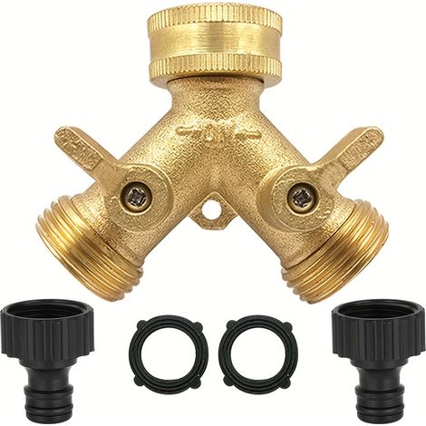 2 Voies Distributeur en Y en Laiton, Robinet Double Sortie avec 2 Robinets, Robinet Double Machine a Laver, Répartiteur d'eau pour Connexion de 2 Appareils pour Robinet Jardin (1/5)