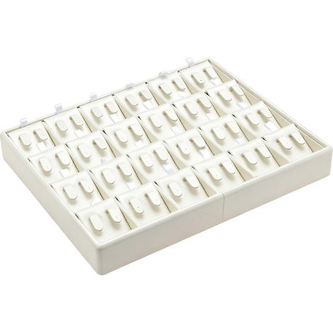 Plateau à boucles d'oreilles en cuir blanc à 24 crochets, idéal pour une collection privée ou une présentation professionnelle. (1/4)