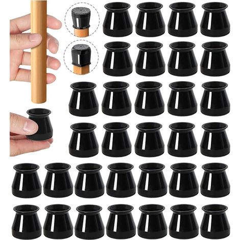 32pcs schwarzer Stuhl Bein Bodenschutz, Barhocker Beinschutz Kappen, Esszimmer Stuhl Beinschutz für Hartholzböden, Stuhl Beinabdeckungen Silikon Filz Möbel Pads (Small fit: 0.9''.1.29'')
