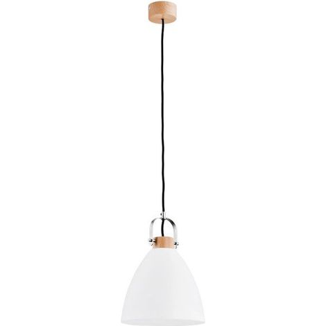 Alfa HERMINA White & Light Wood Pendant Ceiling Lamp 22cm, Adjustable Drop 100cm, 1xE27 LED 15W, Scandinavian Modern Hanging Light for Kitchen Dining, Bedroom Interior Fixture (1/3)