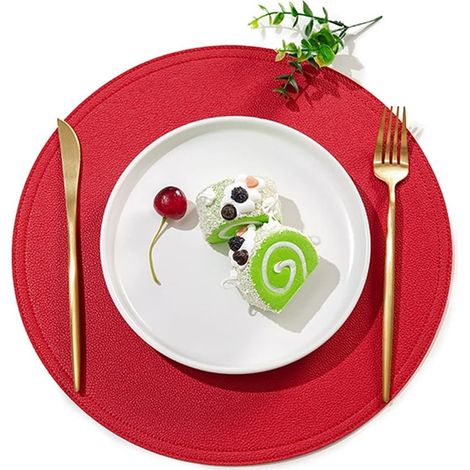 Set de table rond en cuir imperméable et résistant à l'huile, style européen occidental (lot de 4) (1/3)