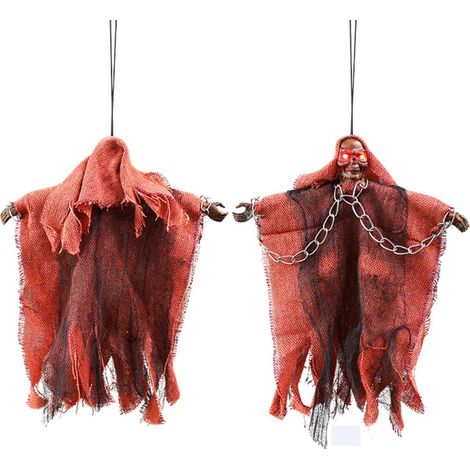 Chaîne suspendue fantôme d'Halloween, décoration de fête d'Halloween dans le jardin, crâne à commande vocale (rouge) (1/4)
