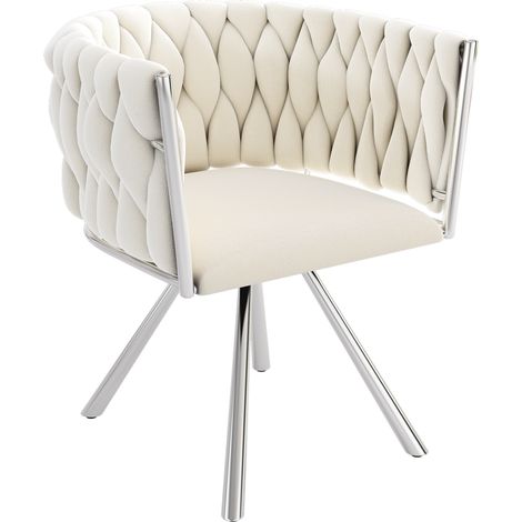 Chaise de salle à manger en velours, lot de 4, chaise pivotante de luxe pour salon et chambre, chaise pivotante de loisirs avec quatre pieds de soutien en métal, beige+argent (1/5)