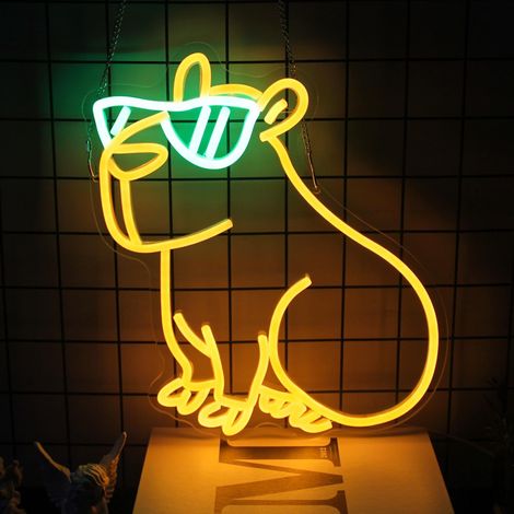 Lampe néon LED décorative motif cheval arc-en-ciel, dimensions 34 x 32,5 cm, décoration murale