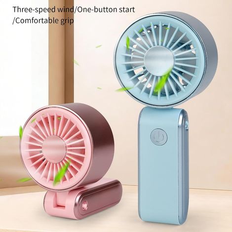 Mini ventilateur portable pliable 90° USB 3 vitesses, ventilateur rechargeable pour bureau et extérieurBleu et rose (1/5)