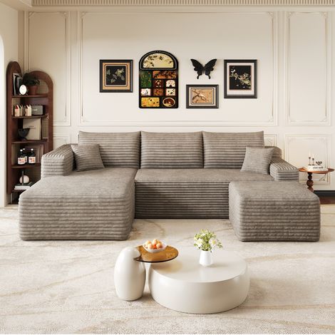 Sofá chaise longue esquinero 241 cm camel en tejido acanalado sin montaje