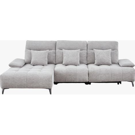TIAM Canapé d'angle relax électrique en tissu matelassé gris - Angle gauche (1/5)