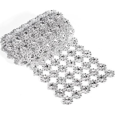 Dekoratives Band aus funkelnden künstlichen Strasskristallen, rautenförmiges Netzgewebe in Blütenform, 1 Yard (ca. 91 cm) (1/5)