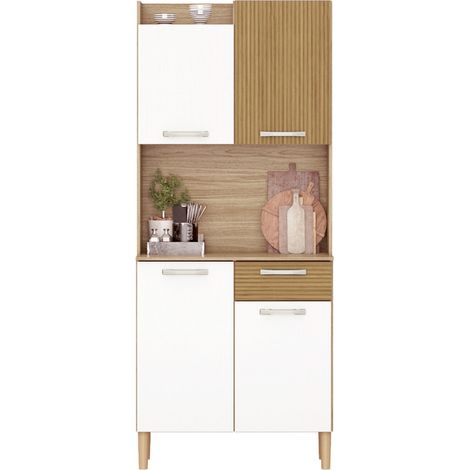 Armoire meuble de rangement multifonctionnelle Coloris Chêne/blanc - Longueur 74 x Hauteur 175 x Profondeur 37 cm (1/3)