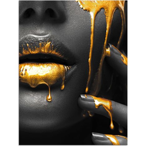AFFICHE Femme - Noir - Or - Visage - Lèvres Décoration Murale 60x80 cm (1/4)